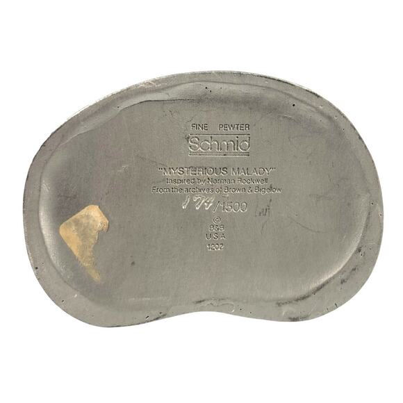 Rare Fine Pewter Schmid, N. Rockwell "Mysterious Malady" Figurine #174/1500 USA - Picture 6 of 7